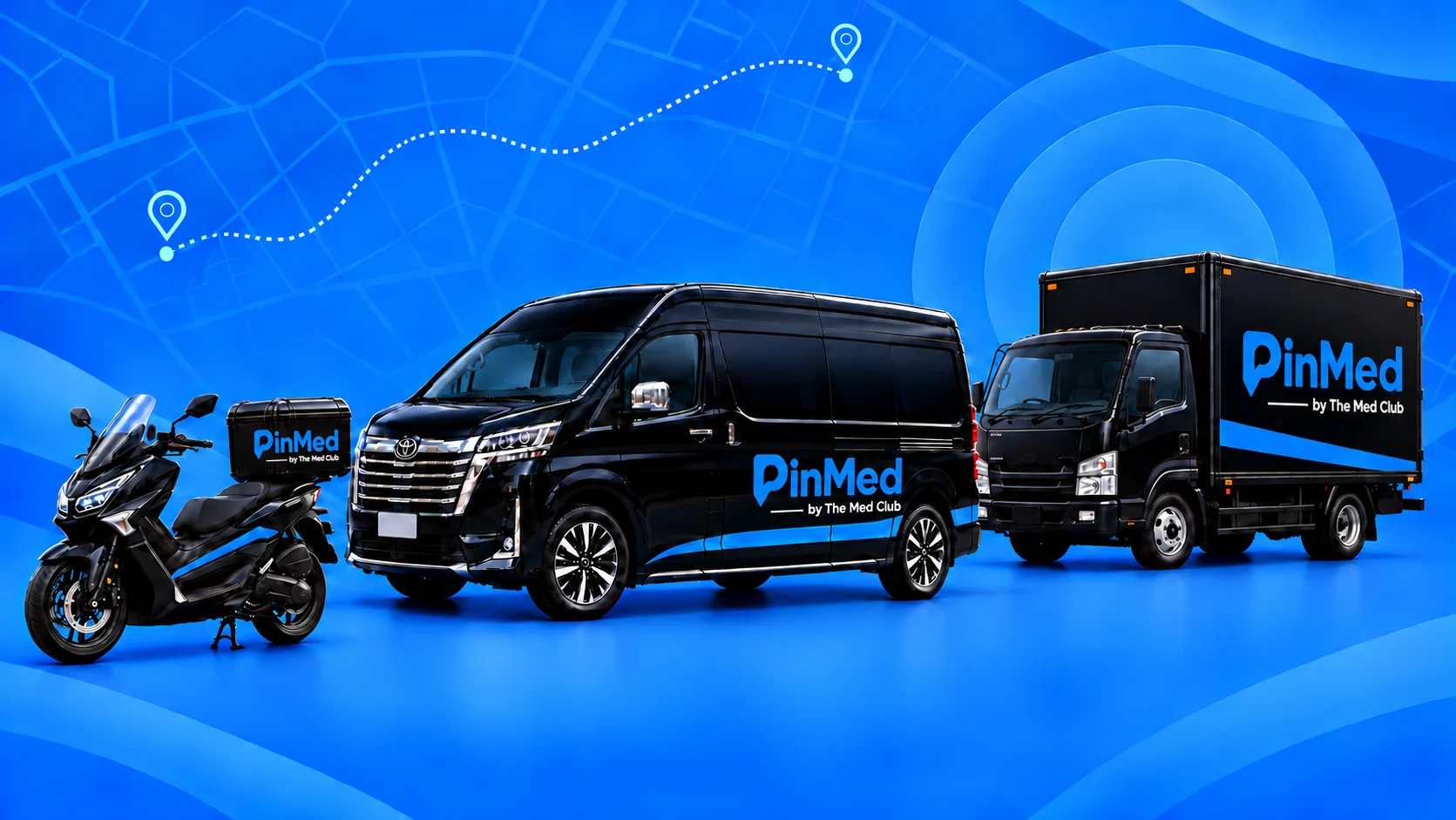 PinMed by The Med Club fleet: scooter, van and truck