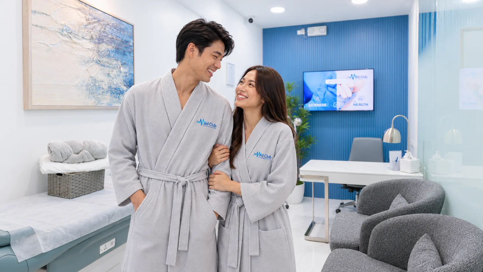 Guests in Med Club robes in a private consultation suite