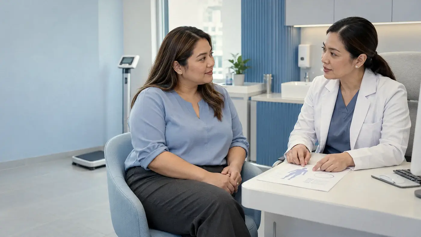 A doctor reviewing a body composition report with a patient
